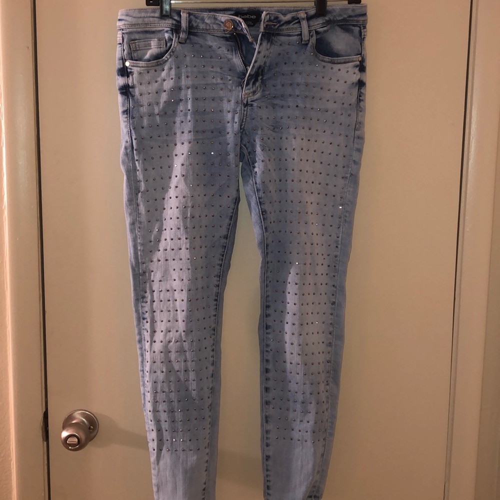 bebe women’s sparkle studded jeans